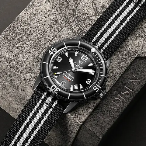 CADISEN Deep Explorer Automatyczny Zegarek Mechaniczny Męski Płócienny Pasek Zegarek na Rękę MIYOTA 8215 Luksusowy Świecący Wodoodporny do 100M