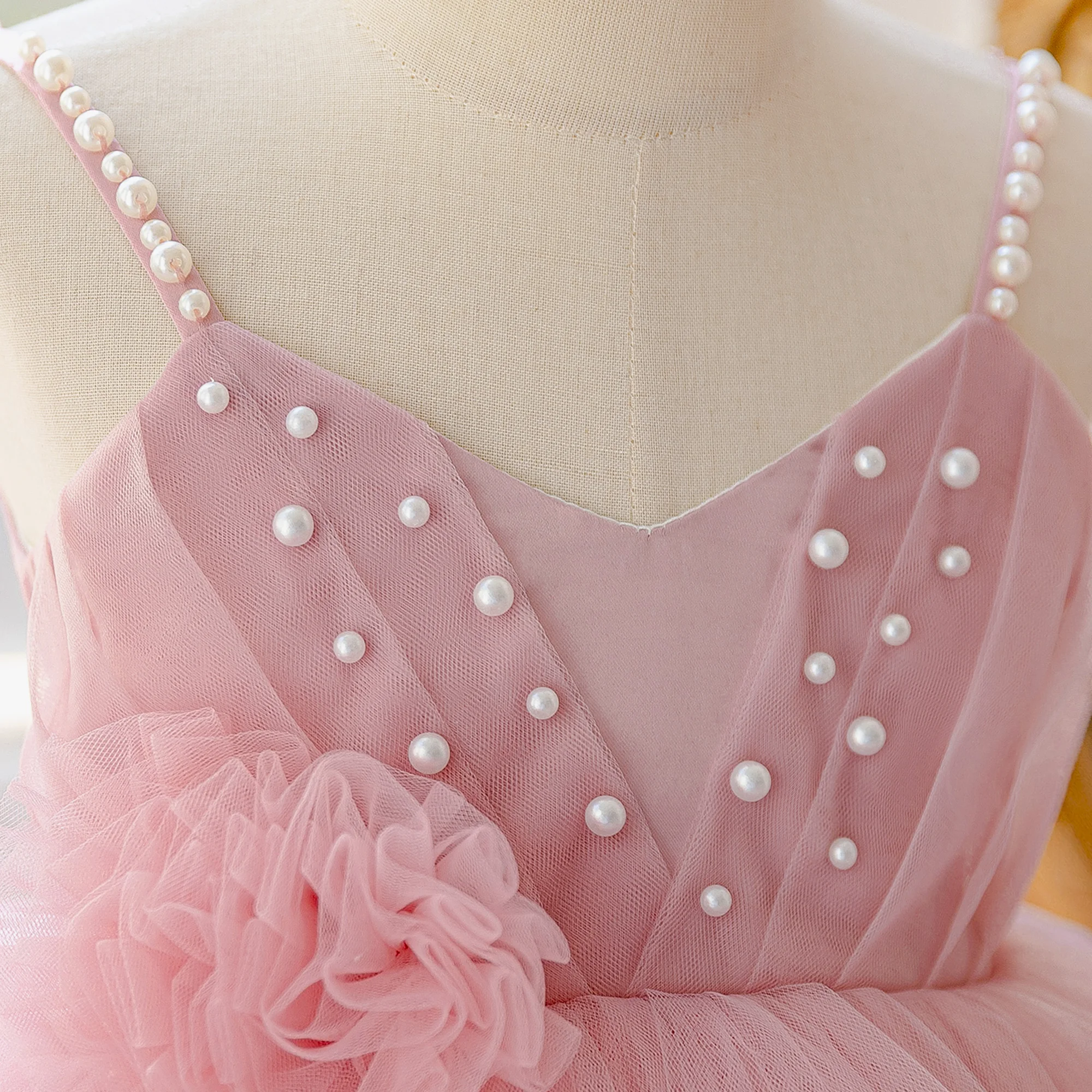 Elegantes Blumen-Partykleid für Mädchen, formelles Tüllkleid für Geburtstag, Hochzeit, Prinzessinnen-Ballkleid, Mädchenkleid mit Schleife, Brautjungfernkleid, Klavier-Abendkostüm – Detail 5