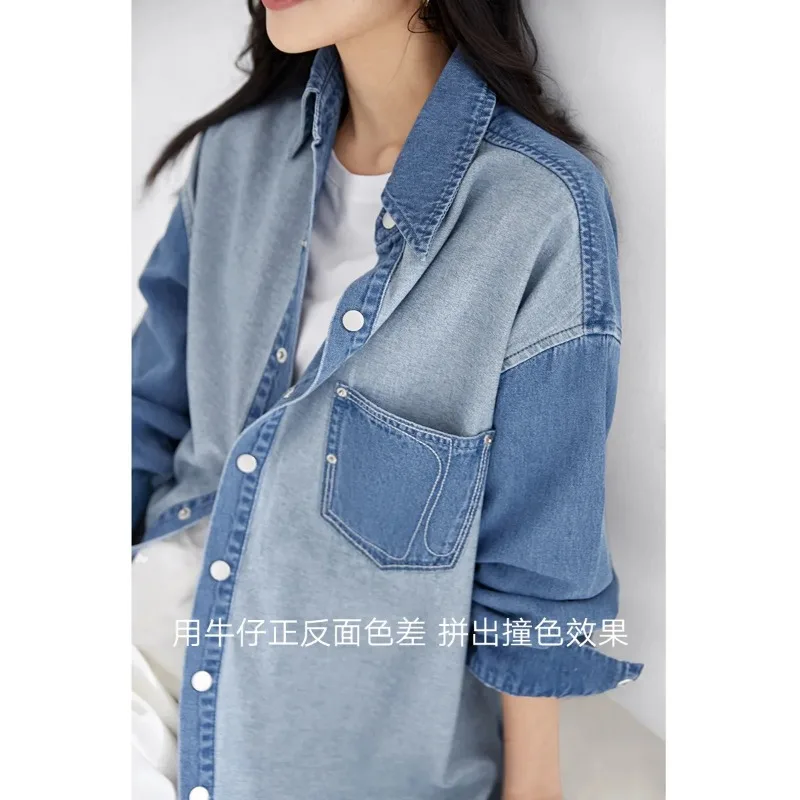 เสื้อเชิ้ตยีนส์แฟชั่นสไตล์เรโทรสำหรับผู้หญิง รุ่นใหม่ ฤดูใบไม้ร่วง ทรงหลวม สวมใส่สบาย ใช้งานได้หลากหลาย เนื้อผ้าบาง