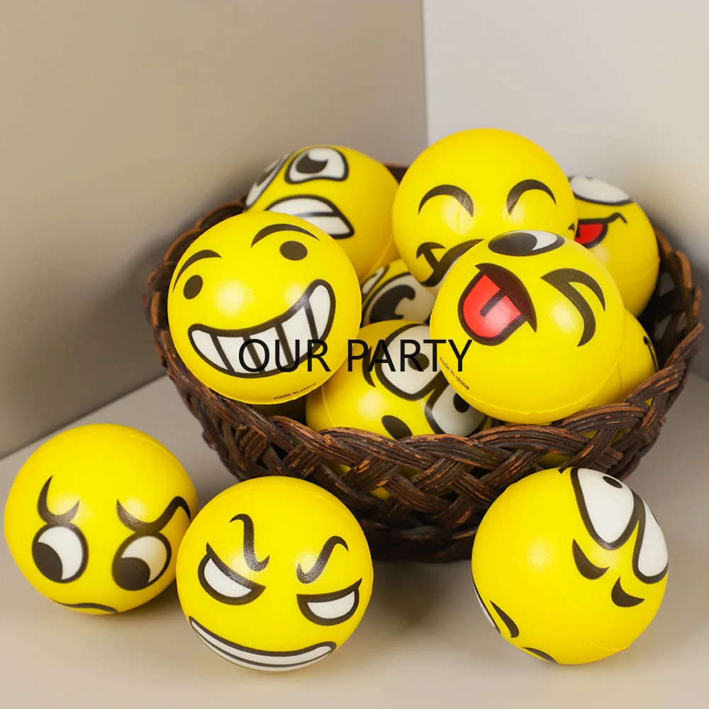 12Pcs Cartoon Face Soft PU Bouncy Ball Stress Reliver Toys for Kids Birthday Party Favors Baby Shower Gifts Pinata Fillers