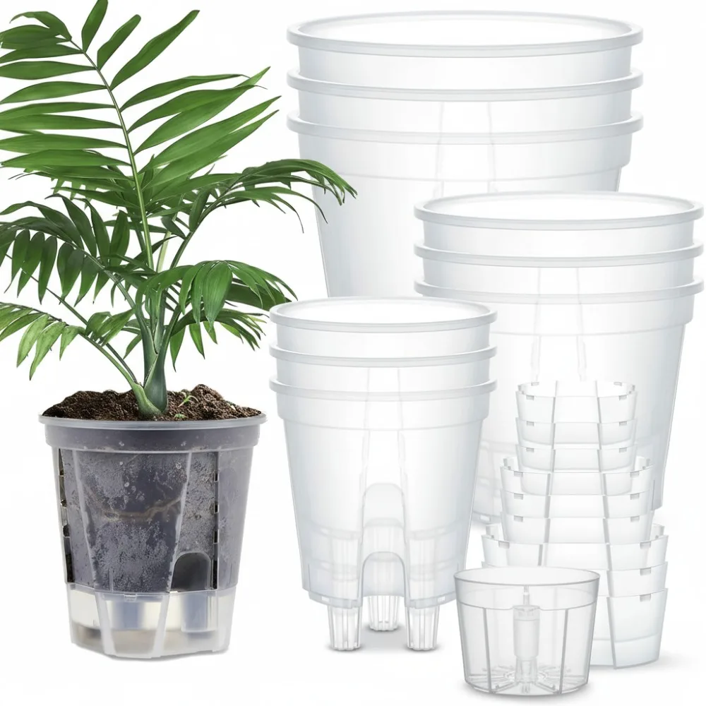 

9 Pcs Self Watering Plant Pots with Deep Reservoir & Drainage Holes for Indoor Outdoor Plants Flowers