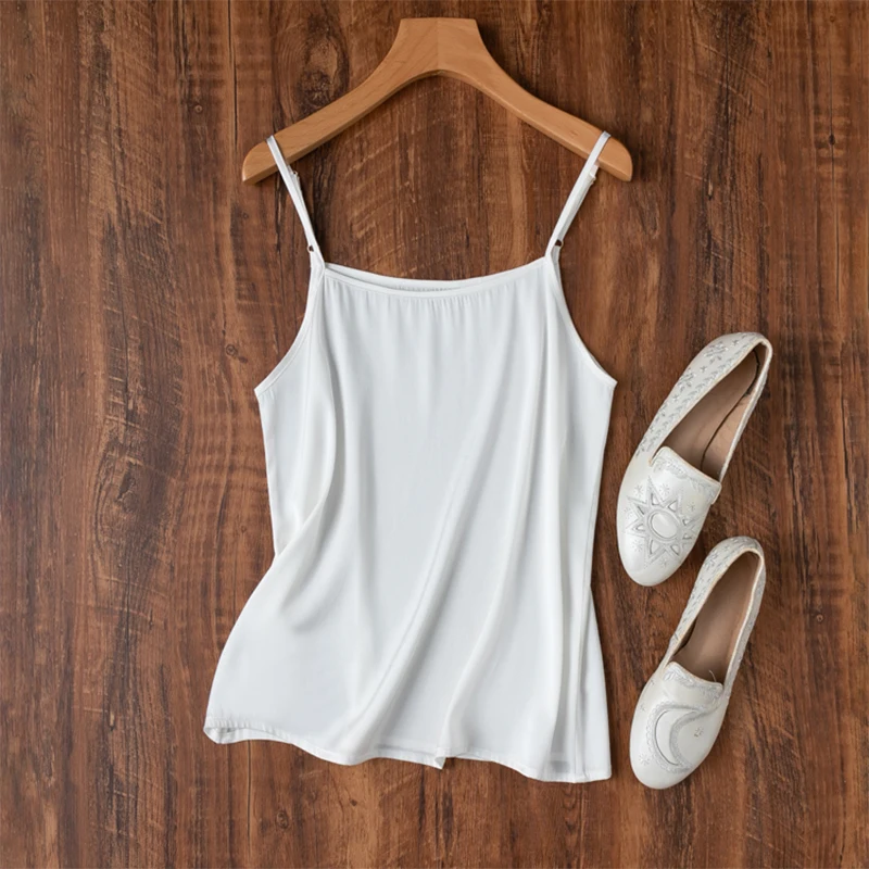 93% Mulberry Silk 7% Spandex 22 momme Heavy Silk White Color Camisole with Shorts Pajama Set Sleepwear L XL M1301