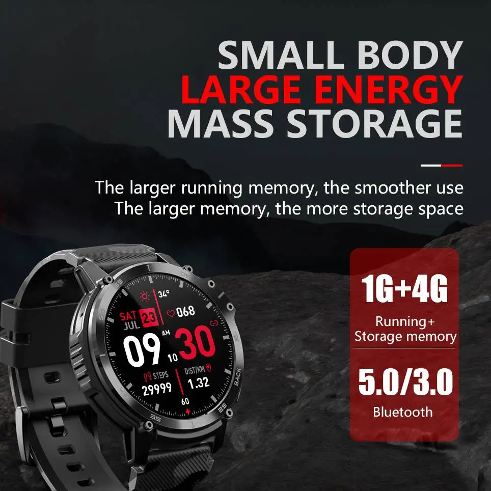 LEADOYS Gorilla ساعة ذكية للرجال والنساء رياضية خارج الخط مشغل موسيقى 1 جيجابايت + 4 جيجابايت تخزين 10 متر IP68 مقاوم للماء للصدمات ل Xi