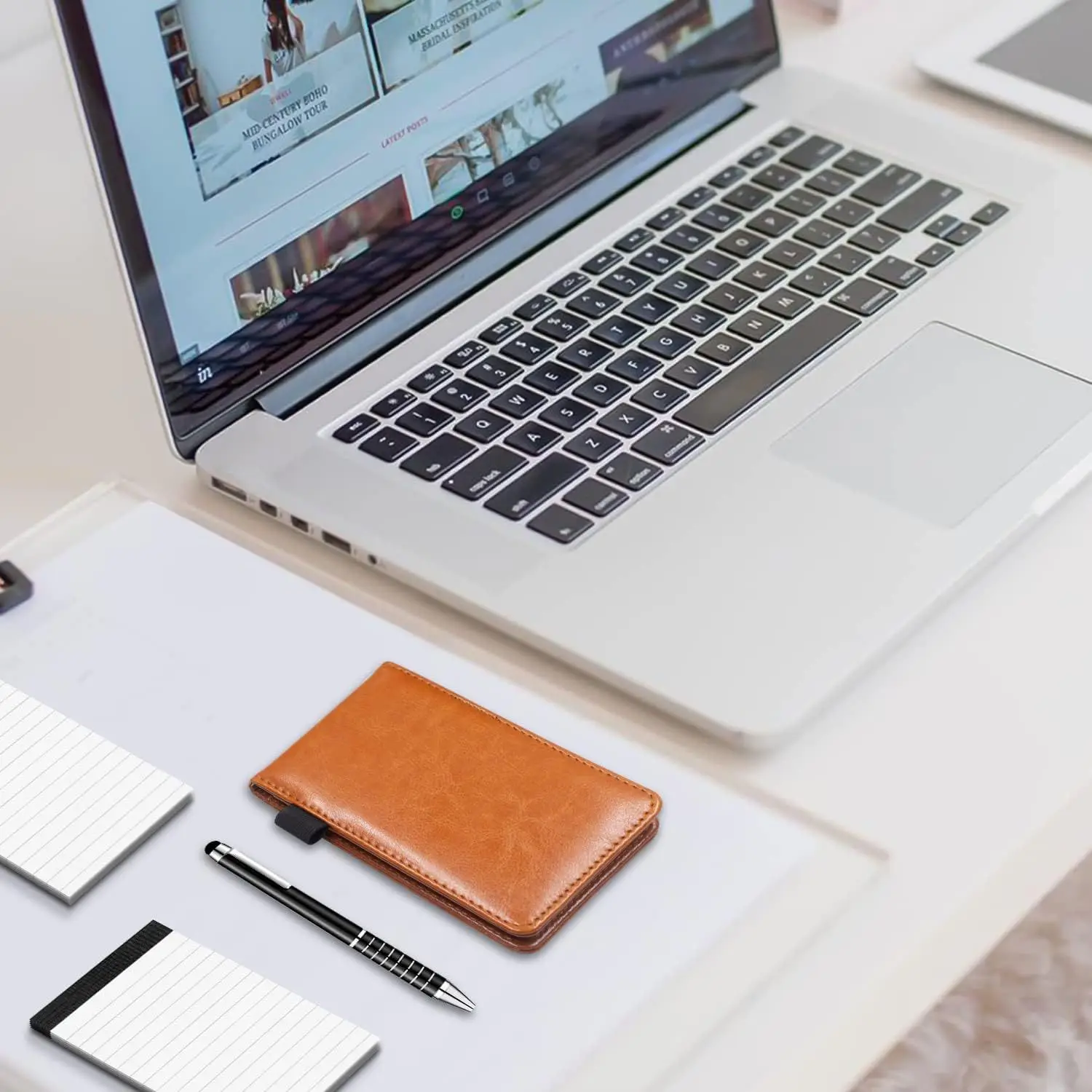 A7 Pocket Planner with Leather Cover, Small Notebook & Memo Notepad, Business Diary for Office & School Stationery