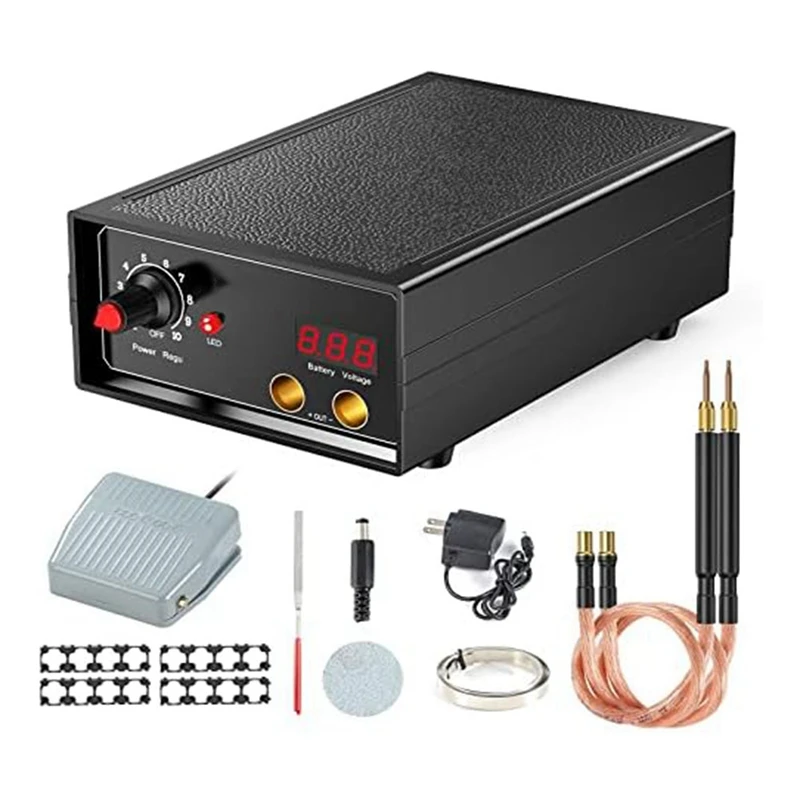 

Точечный сварщик 2 в 1, 5000 Вт, автоматическая ножная педаль, два режима, точечный сварщик, 9 передач, регулируемая, подходит для изготовления аккумуляторных блоков своими руками, вилка стандарта США