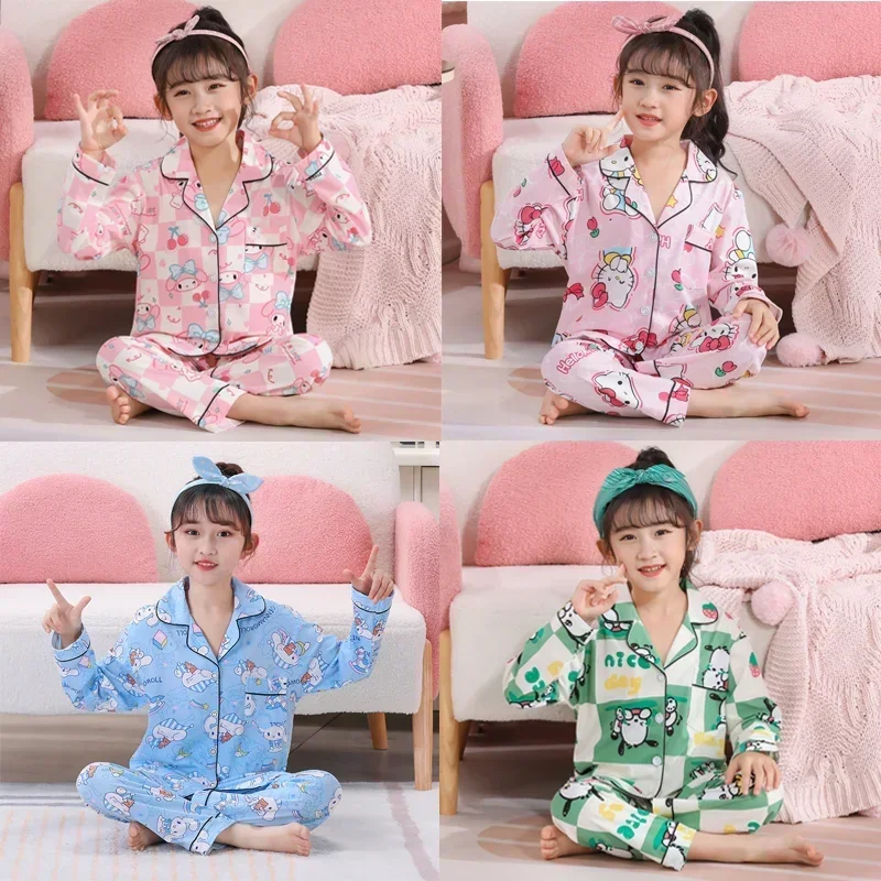 Nuevo Sanrio, conjuntos de pijamas de otoño para niños, ropa de dormir para niñas, Pijamas de Anime Kawaii para niños, ropa de casa para niños, ropa de descanso bonita