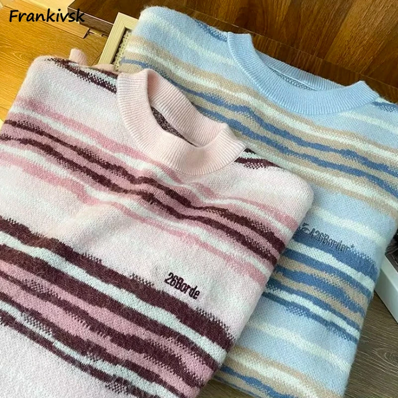 

4 Color Sweaters Women Autumn Striped Hotsweet European Style Spicy Girls Daily Chic Popular Colorful Tender Slouchy Aesthetic