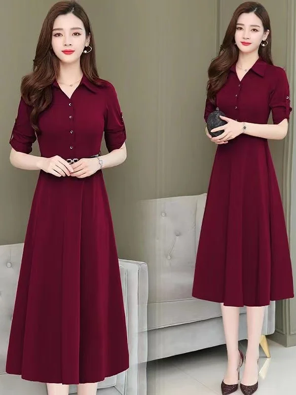 

Slimming Fashionable Collar Dress for plus Size Women Autumn Spring Medium Length Casual Loose Style for Middle-Aged And...