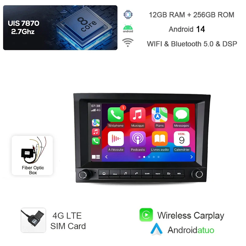 Carplay Android 14 Auto Multimedia Player 12 GB GPS Navigation Bluetooth Radio Für Porsche 911 996 986 Boxster Carrera 1998-2006