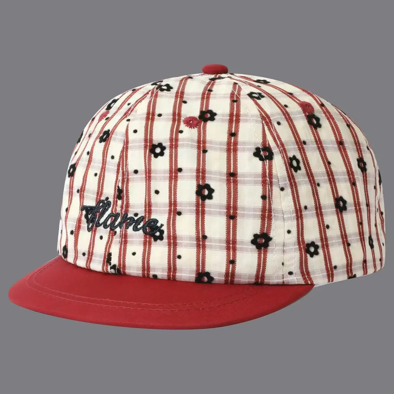 Women Baseball Cap Plaid Check Floral Print Letter Embroidery Contrast Brim Hat Vintage Adjustable Snapback Summer Casual Cap