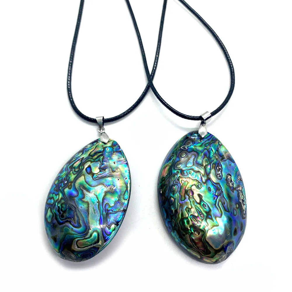 Natural Shell Pendant Vintage Single Sided Colorful Oval Abalone Shell Pendant for DIY Necklace Charms Jewelry Accessories