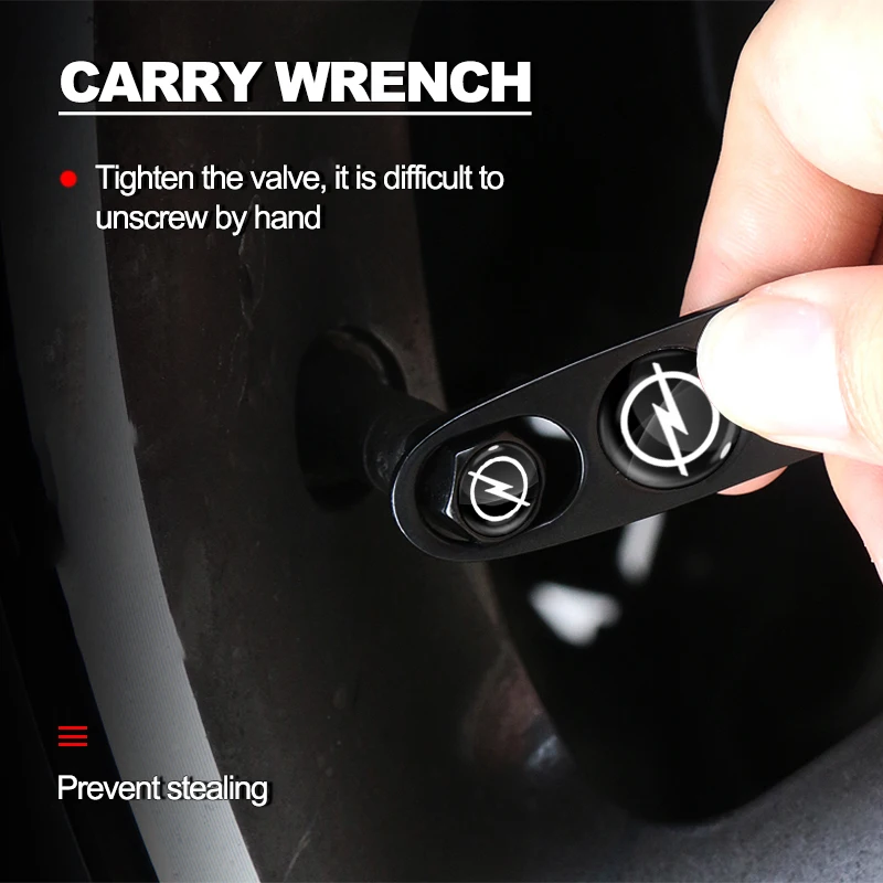 4 قطع من أغطية صمامات الإطارات المعدنية القابلة للقفل مع سلسلة مفاتيح - أغطية شارات السيارة المضادة للسرقة المتوافقة مع أوبل كورسا/أسترا/موكا/إنسيجنيا
