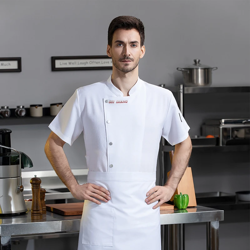 Chemise de cuisine à manches courtes, vêtements attribuables, uniforme de service alimentaire, veste de chef en lin, salopette de cuisine de restaurant