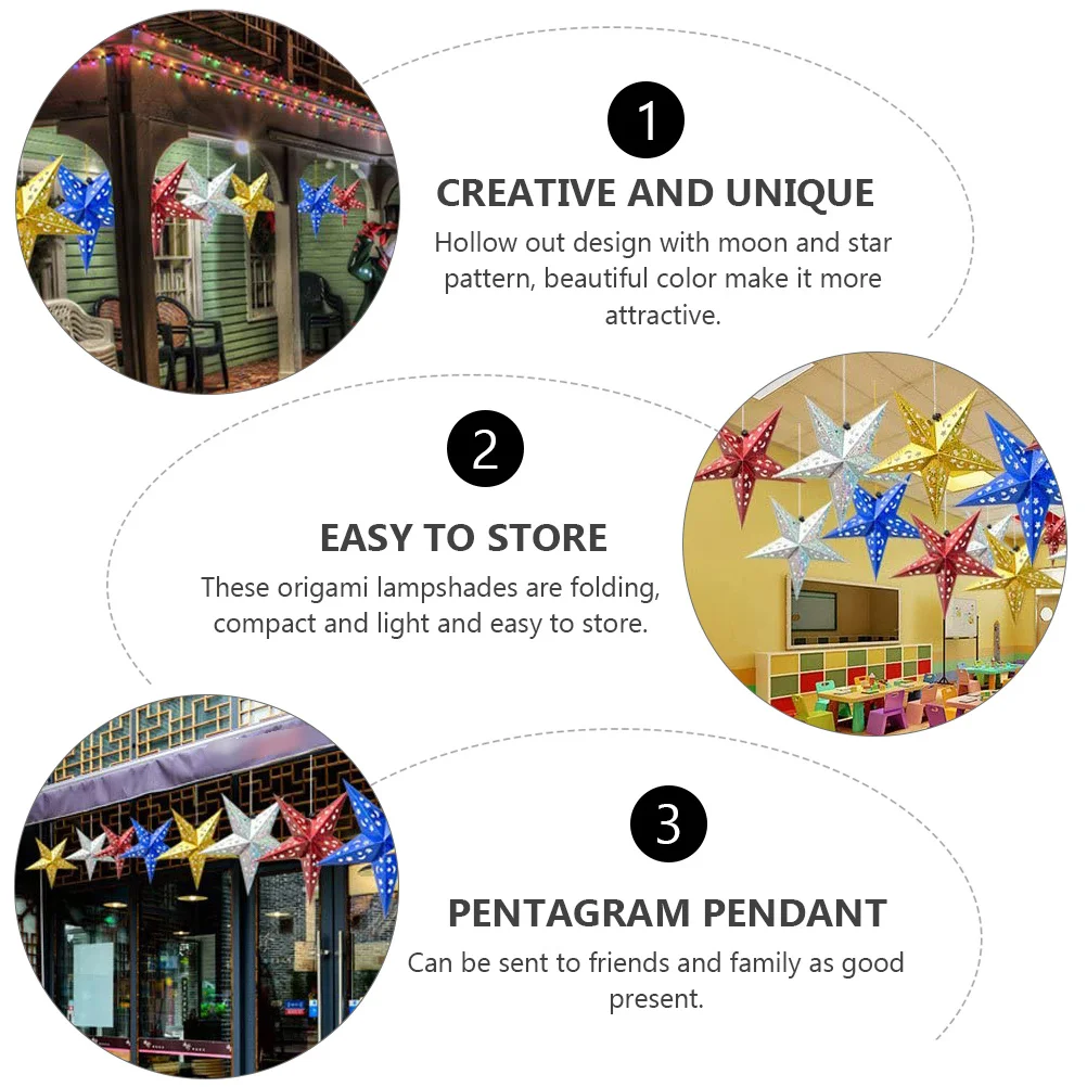 

6pcs Pentagram Lampshade 3D Paper Star Lamp Shade Hollow Moon Star Design For Interior Decoration Kids Room Party
