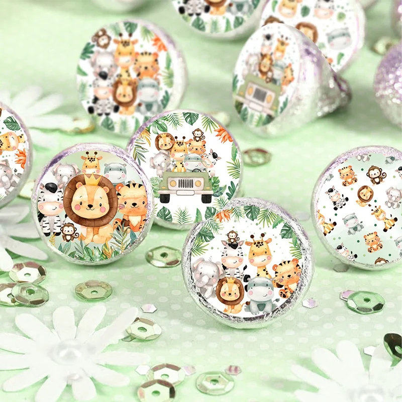 500 قطعة من ملصقات حيوانات الغابة ملصقات عيد ميلاد سعيد سفاري موضوع ديكور الحفلات لاستحمام الطفل للأطفال مستلزمات حفلات أعياد الميلاد الأولى #6