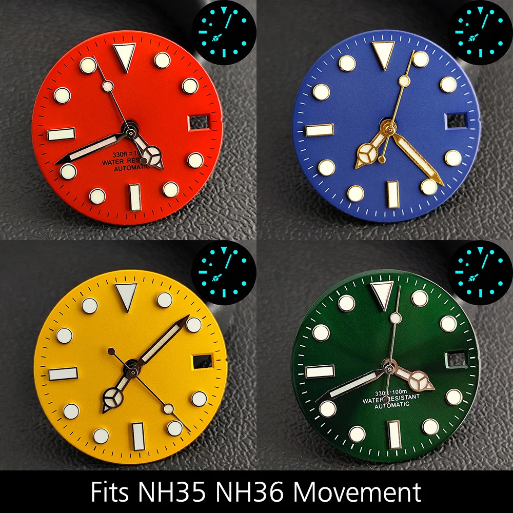 28.5 مللي متر NH35 الطلب يناسب NH35/NH36 ساعة يد تعمل بالحركة اكسسوارات NH35 الأيدي تقويم واحد الهاتفي مضيئة GMT الأيدي الساعات للرجال