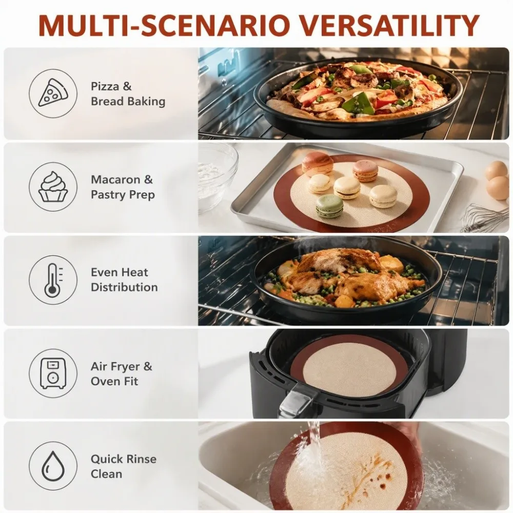 Heat Resistant Baking Mat Non Stick Fiberglass Macaron Baking Sheet Silicone Pastry Baking Mat Oven Air Fryer Microwave