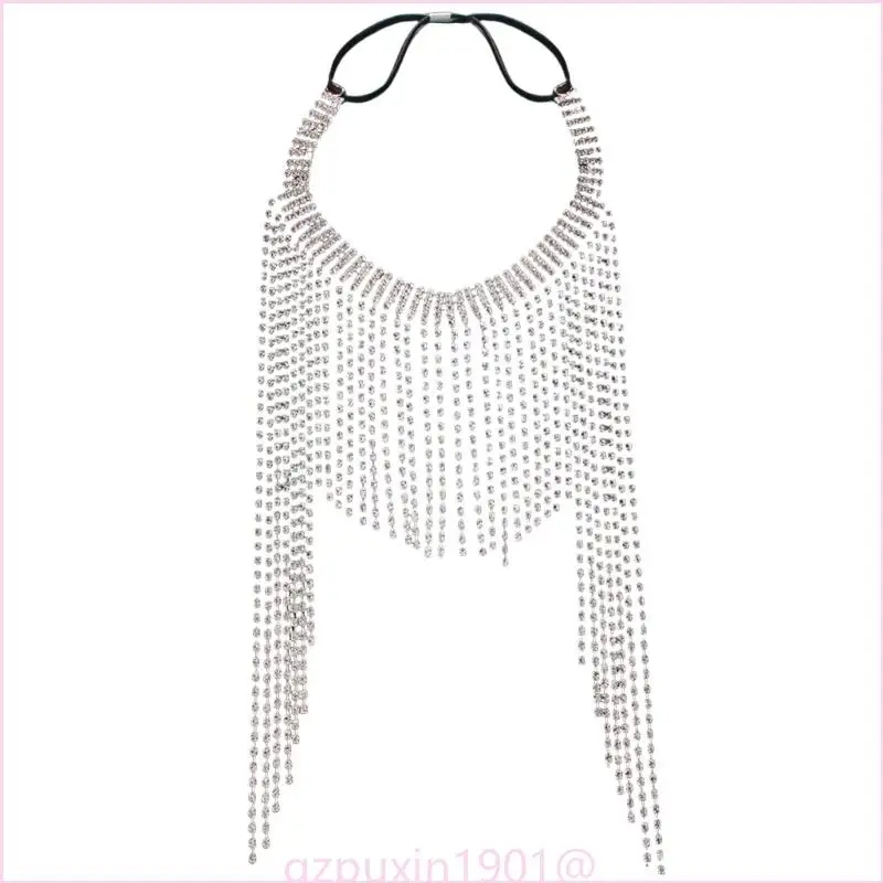 

57QA Fashionable Hair Ornament Rhinestones Hair Chain with Long Tassels Hair Accessory for Youthful Women and Celebrations