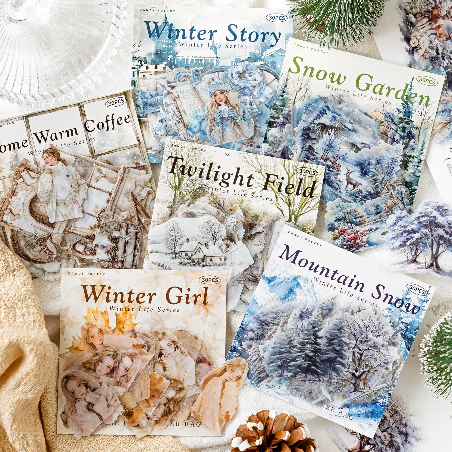 12packs/LOT Winter Life Series decorative fresh PET stickers