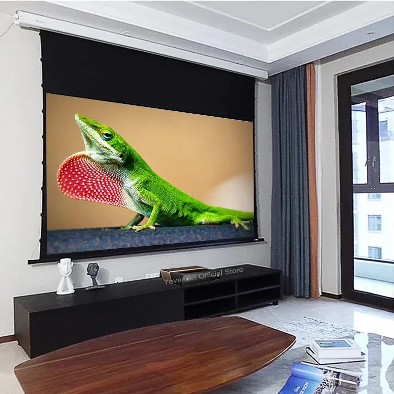 60-150 Inch High Class Cinema White Motorized Tab Tension Projector Screen For All Kinds of Projectors 4K 3D