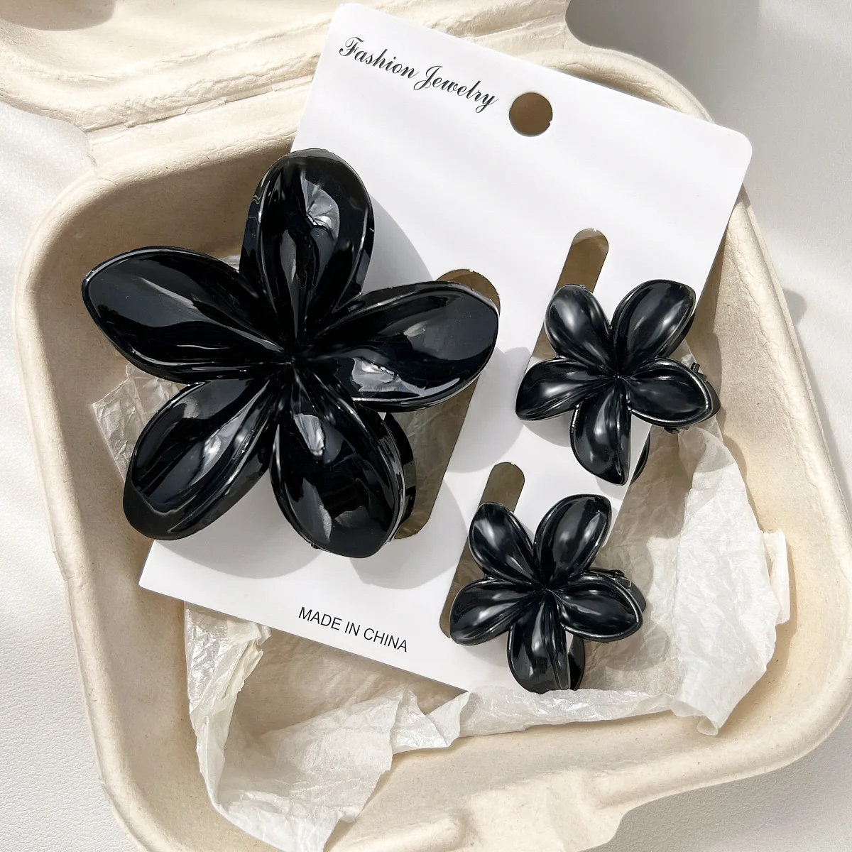 15 Stück glänzende Ombre durchscheinende blaue Frangipani-Blumen-Haarklammern, große und kleine Größe, tägliches Tragen, Pferdeschwanz-Haarspangen-Zubehör – Detail 7