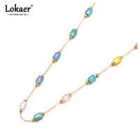 Lokaer Fashion Colorful CZ Crystal Charm Necklace Waterproof 316L Stainless Steel 18K Gold Plated Women's Chokers Jewelry N24045