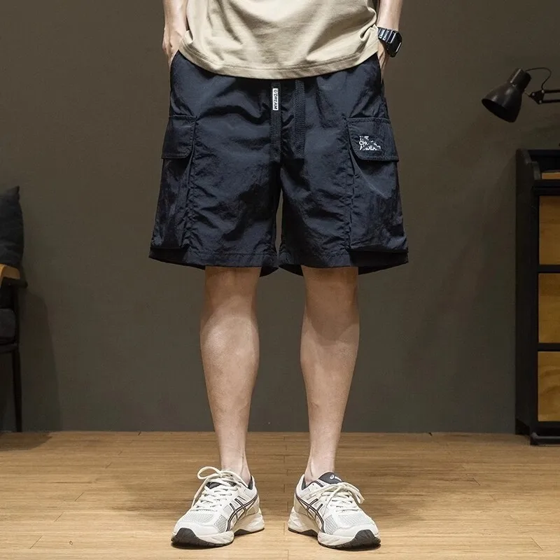 Lce Silk Workwear Shorts For Men In Summer, Thin, Quick Drying, Cool Loose American Style Trendy Fishing Hiking Casual Pants