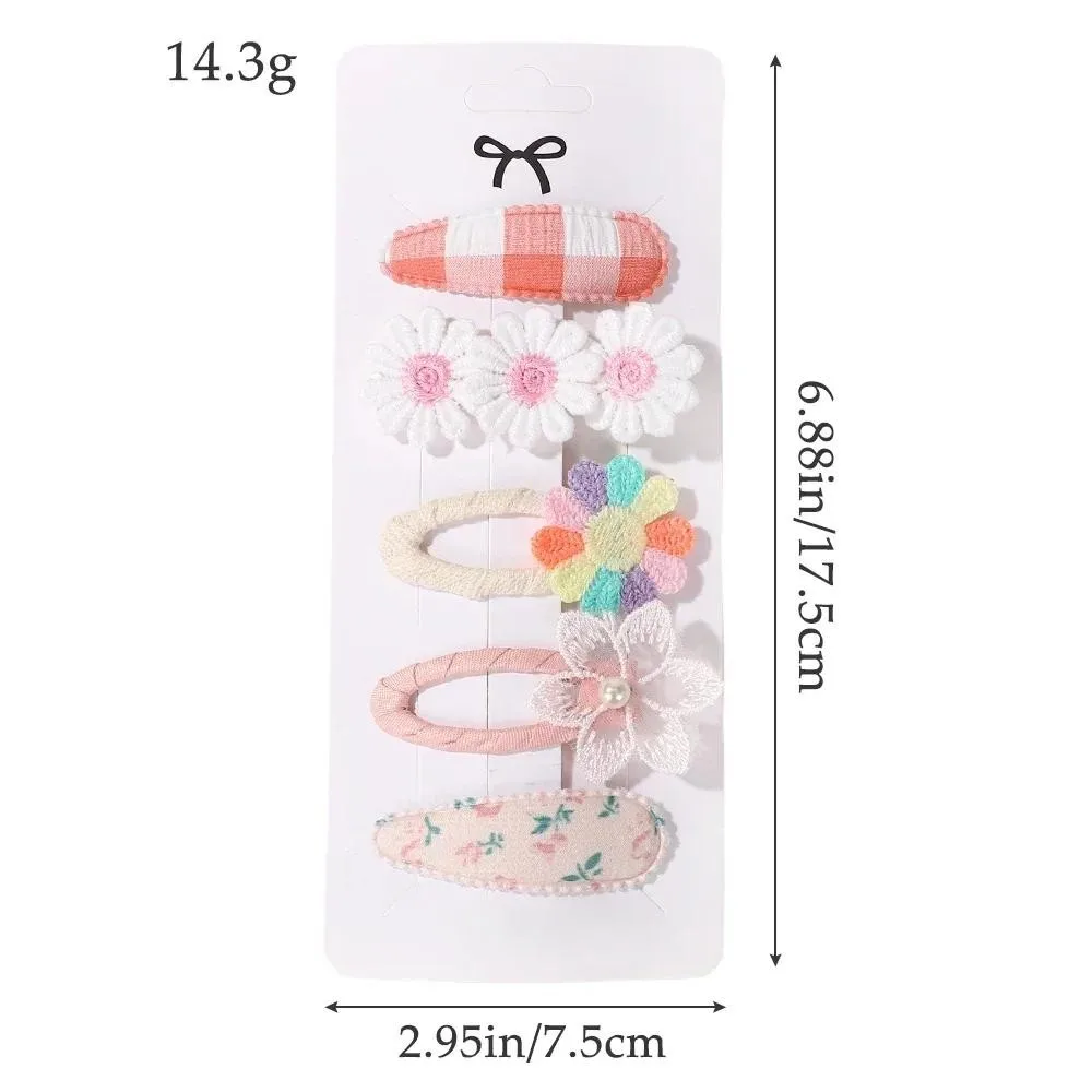 5 Pçs/Lote Meninas Adorável Grampos De Cabelo Conjunto Bordado Franja Barrette Bonito Floral Ins Estilo Margarida Hairpi