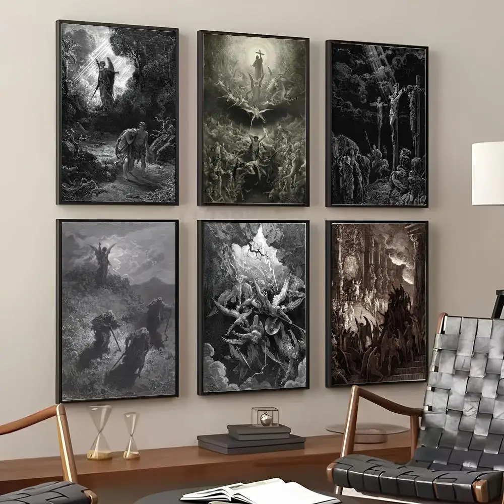 Gustav Dore Satan Paradise Lost Monster Painting Calligraphy Cotton Canvas Wall Art Poster High Quality Decor  for Home Decor