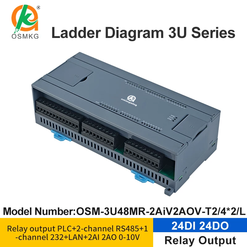 oshangming 24 Input 24 Relay Output PLC Analog Input Output RS485 RS232 LAN Modbus Rtu /TCP ladder Diagram PLC Controller