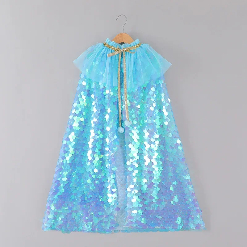 Girls Little Mermaid Cloak Children Colorful Sequined Capes Princess Cloak Kids Shiny Bright Party Costume Girl Dress up