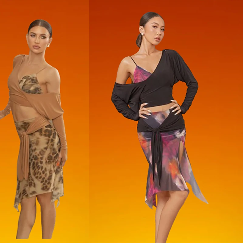 

Latin Dance Clothing Women Irregular long sleeve top latin Skirt Training Practice Dancewear Rumba Samba Dress 25064