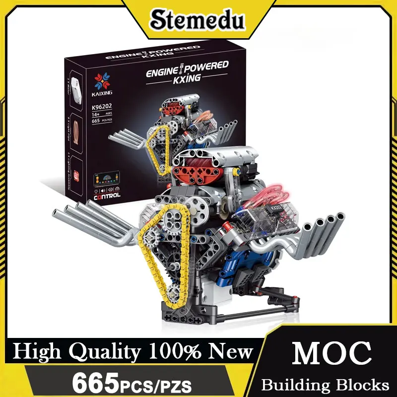 Unidad de potencia V8, réplica de modelo a escala, Motor eléctrico recargable, aplicación remota, Control, luz LED, Kit de montaje de construcción, 665 Uds.