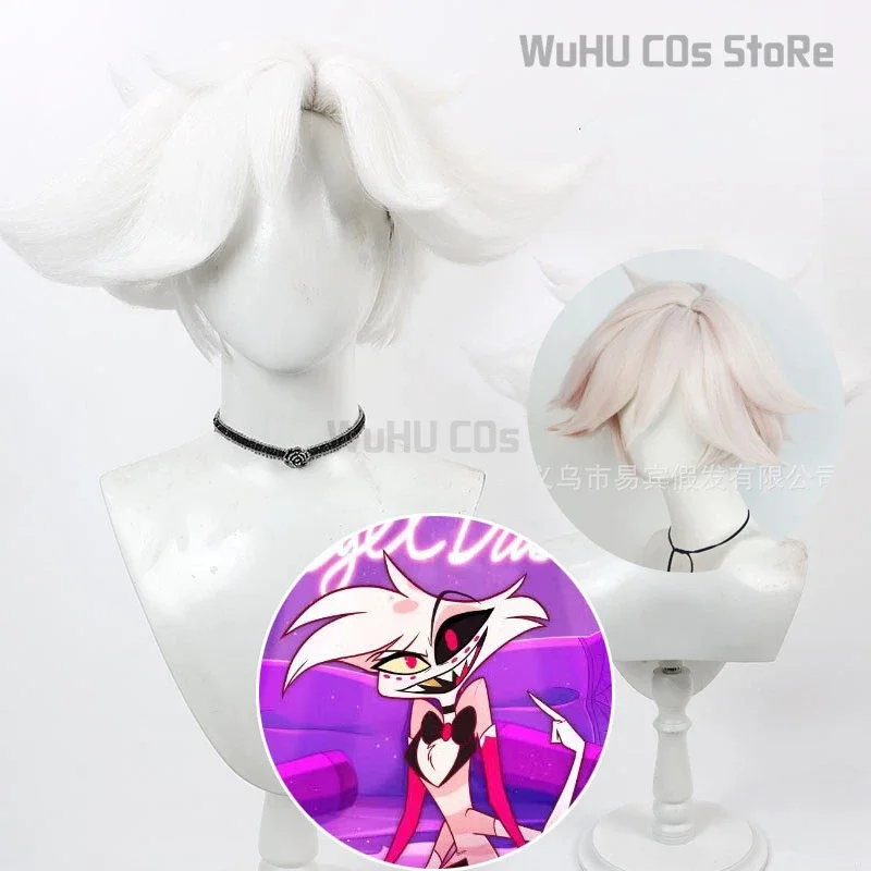 ReadyStock-Hazbin Cosplay Hotel Angel Dust Wig Angel Dust White Wig Dust Angel Cosplay Women Men Halloween Cosplay Wig