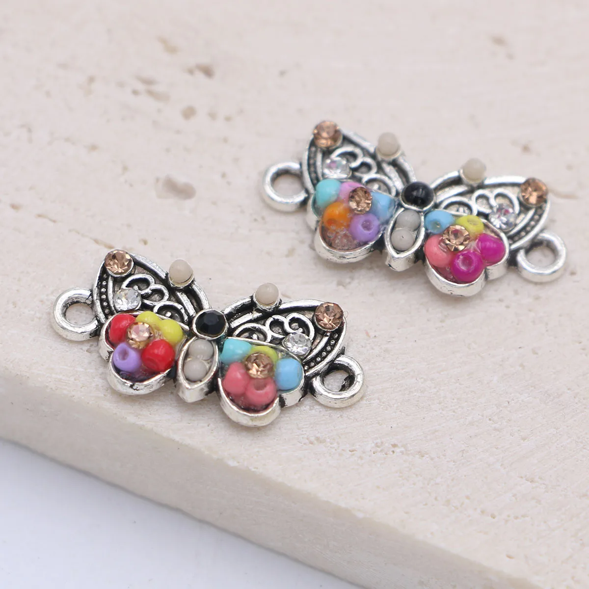 10Pcs Silver Plated Crystal Colorful Tree Butterfly Owl Charm Connectors for Making Bracelet DIY Craft Accessories - Image 6
