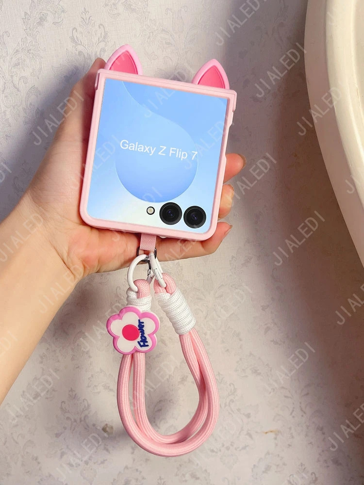Cute Cat Ears Hinge Phone case For Samsung Galaxy Z Flip 7 6 5 4 3 flip6 zflip7 Cover - náhled 6