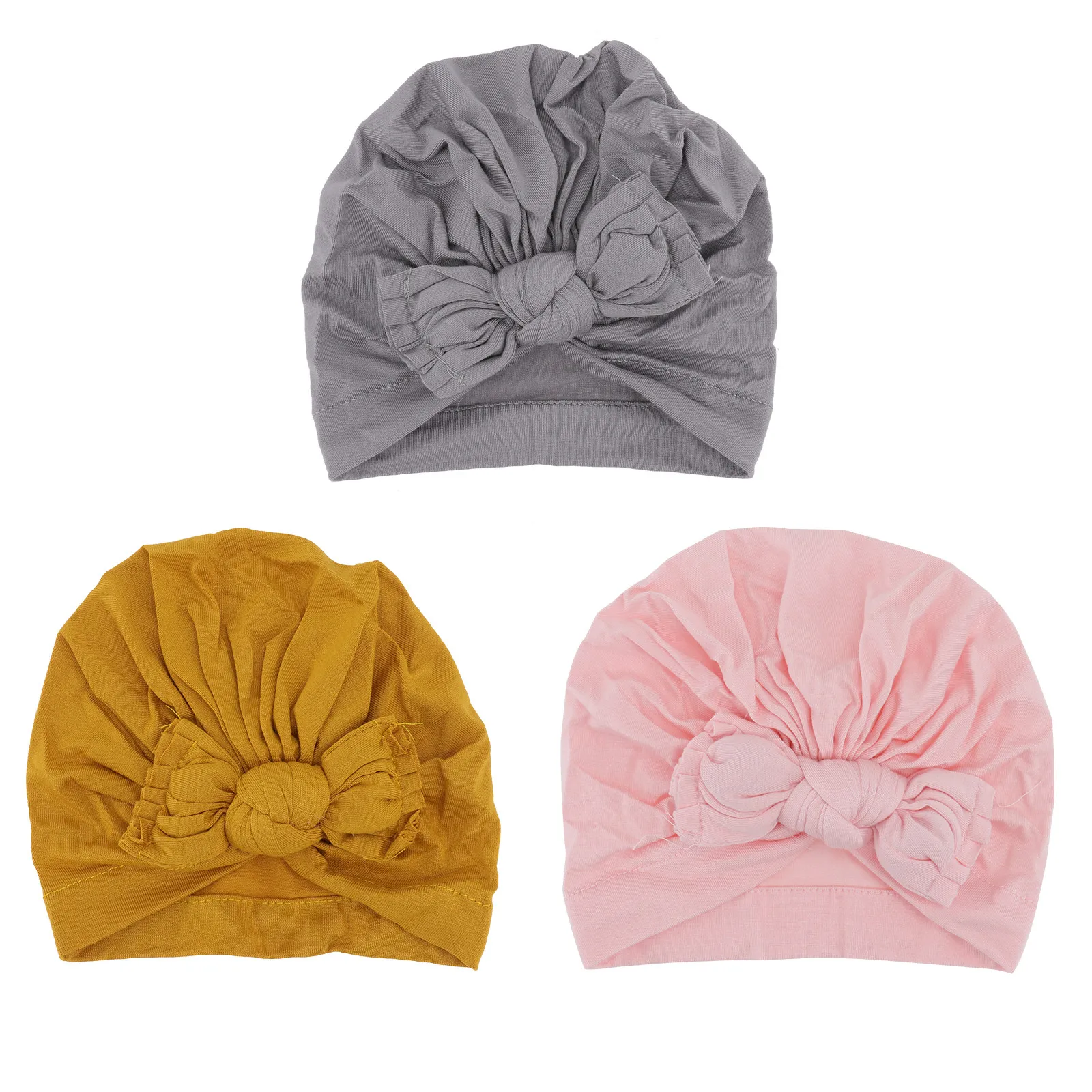 

3Pcs Baby Winter Warm Hats Lovely Bow-Knot Ear Protection Infant Earmuffs Hats Outdoor Kids Knotted Pullover Style