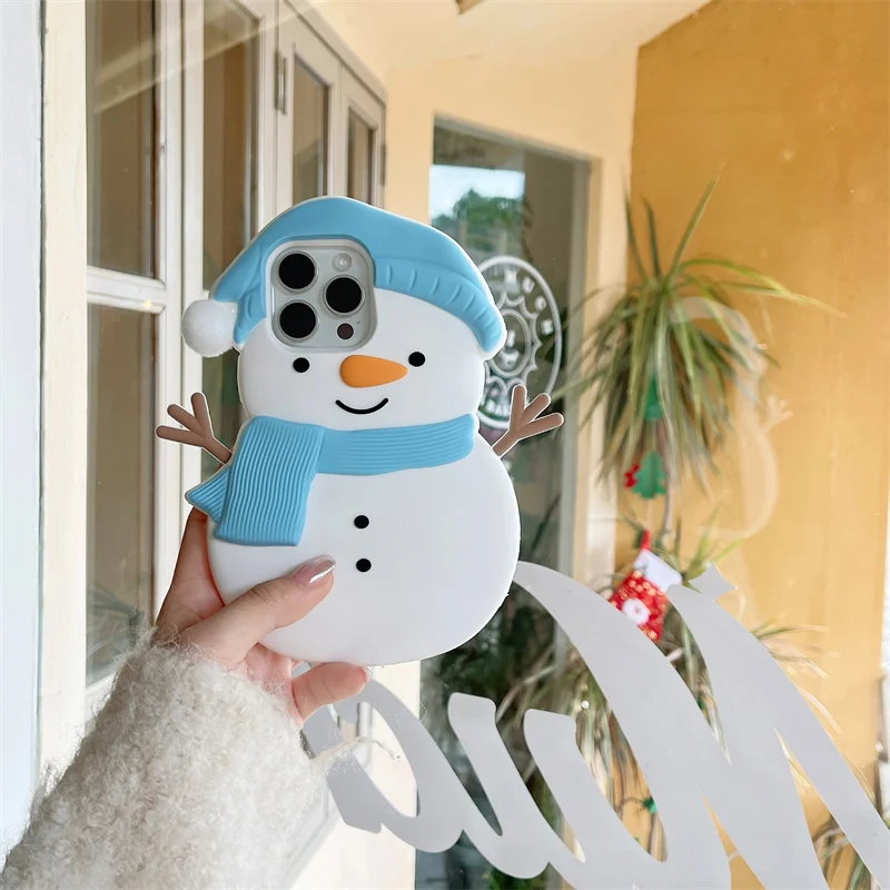 Cute Christmas Snowman 3D Phone Cover For iPhone 16 Pro Max INS Silicone Soft Case For iphone 15 12 14 13 pro max 15PM 14pro Kid