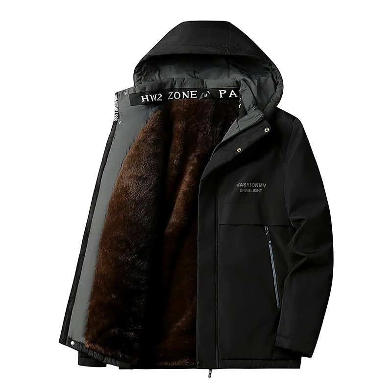 

Thiened Fur Jaet Men's Winter Clothes Middle-Aged And ly Cotton Padded Coat Warmth Youthful Sle Zipper Closure Lon...