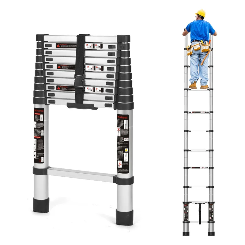 

Aluminum telescopic extension ladder 30in (approximately 3m), folding telescopic ladder with locking mechanism,