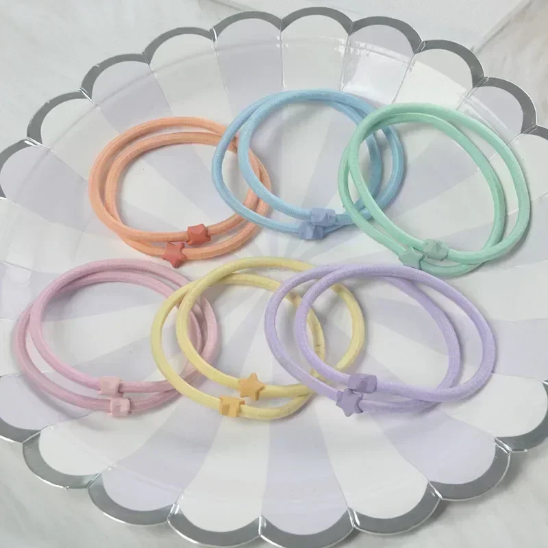 10PC koreańskie kolorowe serce gwiazda elastyczność gumki do włosów Scrunchies dla kobiet dziewczynki kucyk Holder gumki do włosów akcesoria liny — zdjęcie 7
