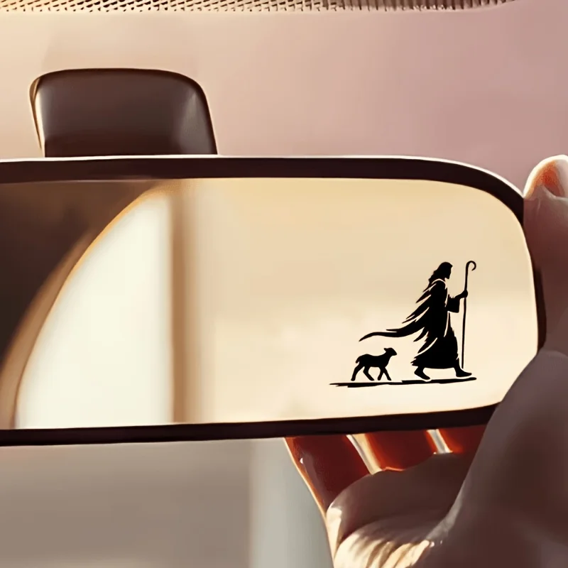 Jesus and Sheep Faith Car Rearview Mirror Vinyl Sticker Waterproof Durable Multi-use Decal For Car Laptop Cup Glass Window Decor