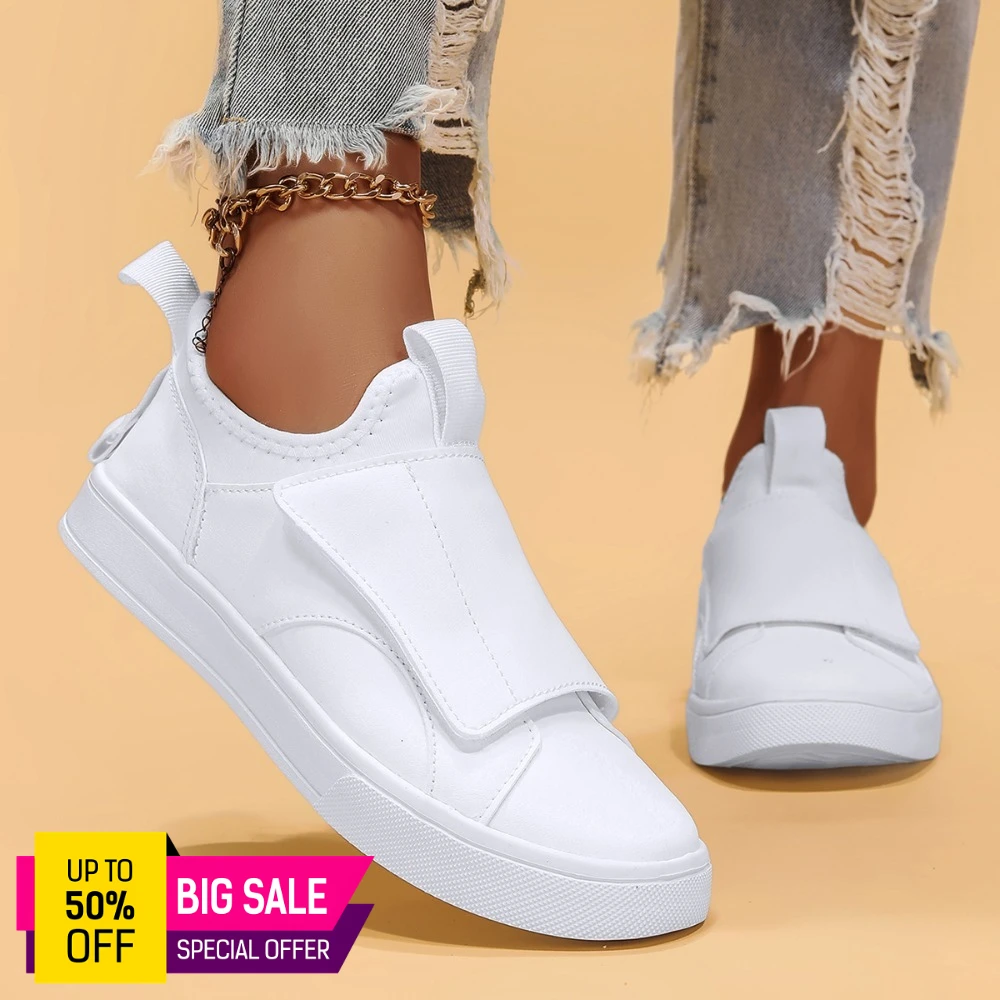 

2026 New Men's Slip On Sneakers All White Hook & Loop Casual Shoes Non-Slip Breathable Walking Shoes for Daily Wear summer