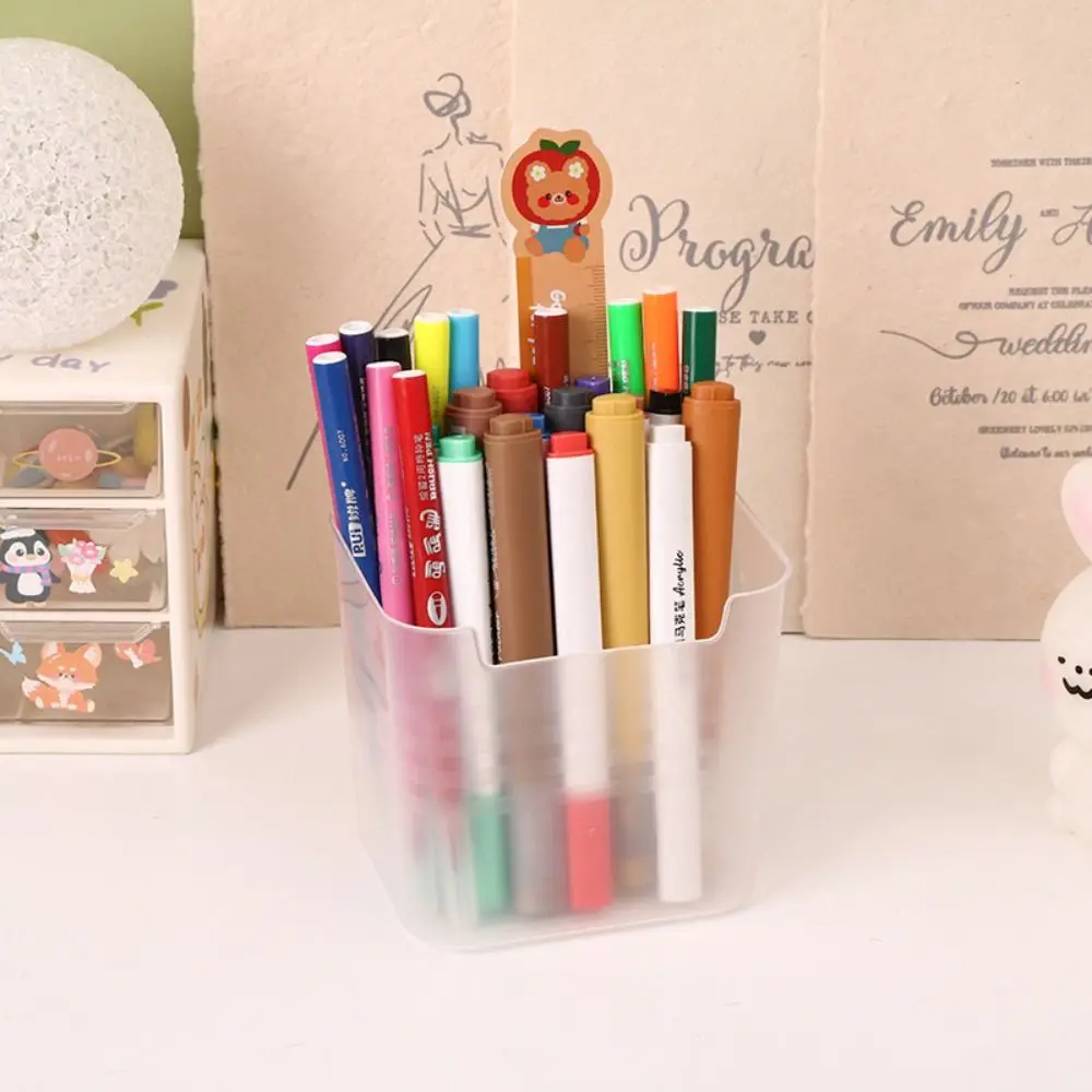 Simple Transparent Desk Pen Holder Large Capacity INS Style Pencil Storage Box Multifunction Plastic Storage Bucket Home Office