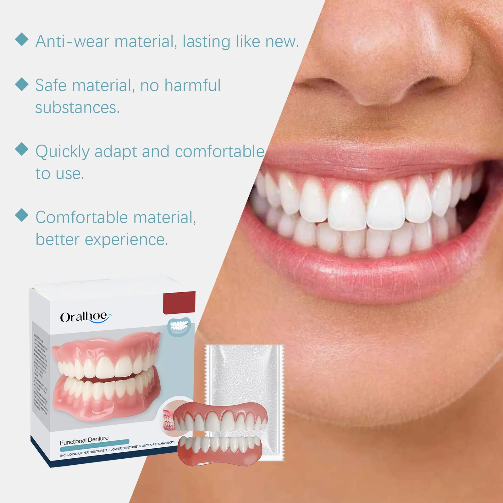 Temporary Denture Reliner Kit Cover Missing Broken Teeth Upper and Lower Dental Veneers Enhance Aesthetics Fake Tooth Oral Care