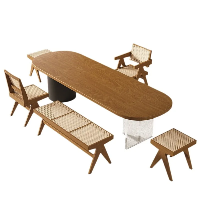 

Solid wood large board table new Chinese combination office modern simple home wabi-sabi style