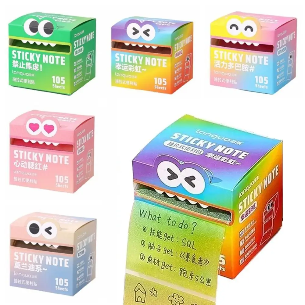 105 fogli di note adesive estraibili Kawaii Blocco note colorato traslucido creativo Blocco note per cartoni animati in rotolo di carta perlescente