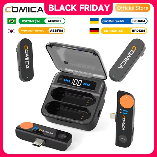 COMICA Vimo S 2,4G micrófono Lavalier inalámbrico con estuche de carga accesorios con licencia MFi para iPhone Android micrófono de entrevista