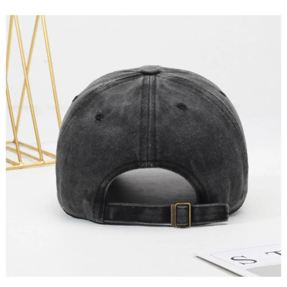 Adjustable Strap Washed Baseball Cap Curved Brim Cotton Letter Embroidery Hat Multi Neutral Tone Faded Distressed Cap