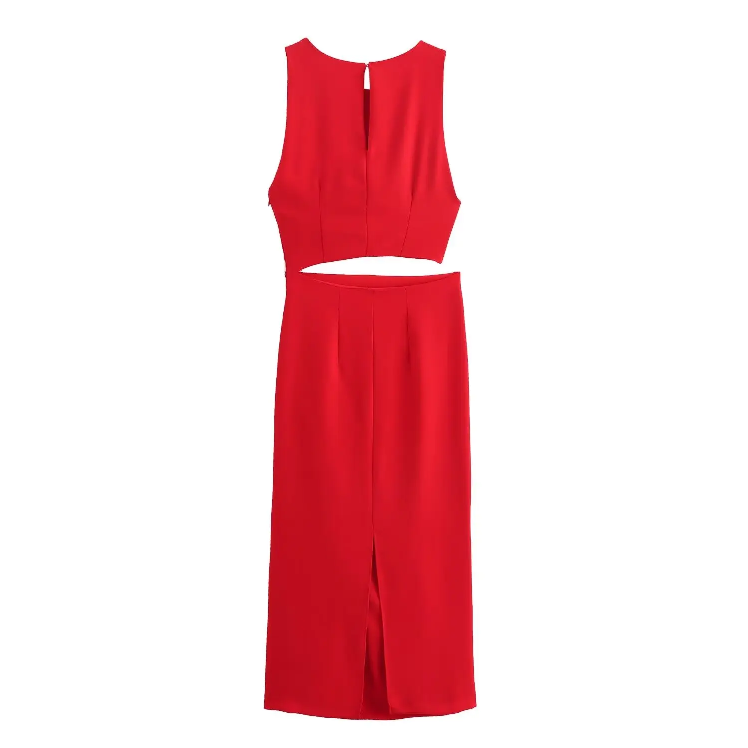 Tangada 2024 Women Red Cut-out Dress Female Summer Midi Dresses 6X0389